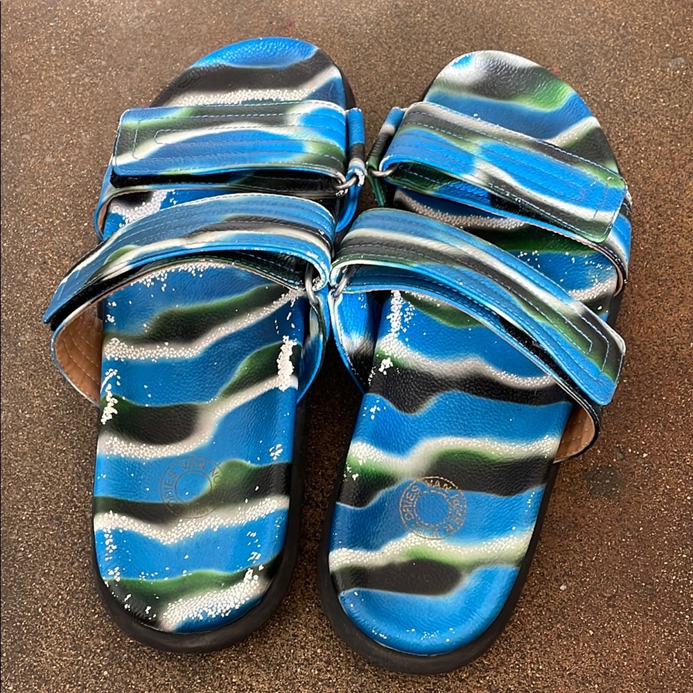 Dries Van Noten Blue and Green Striped Sandals